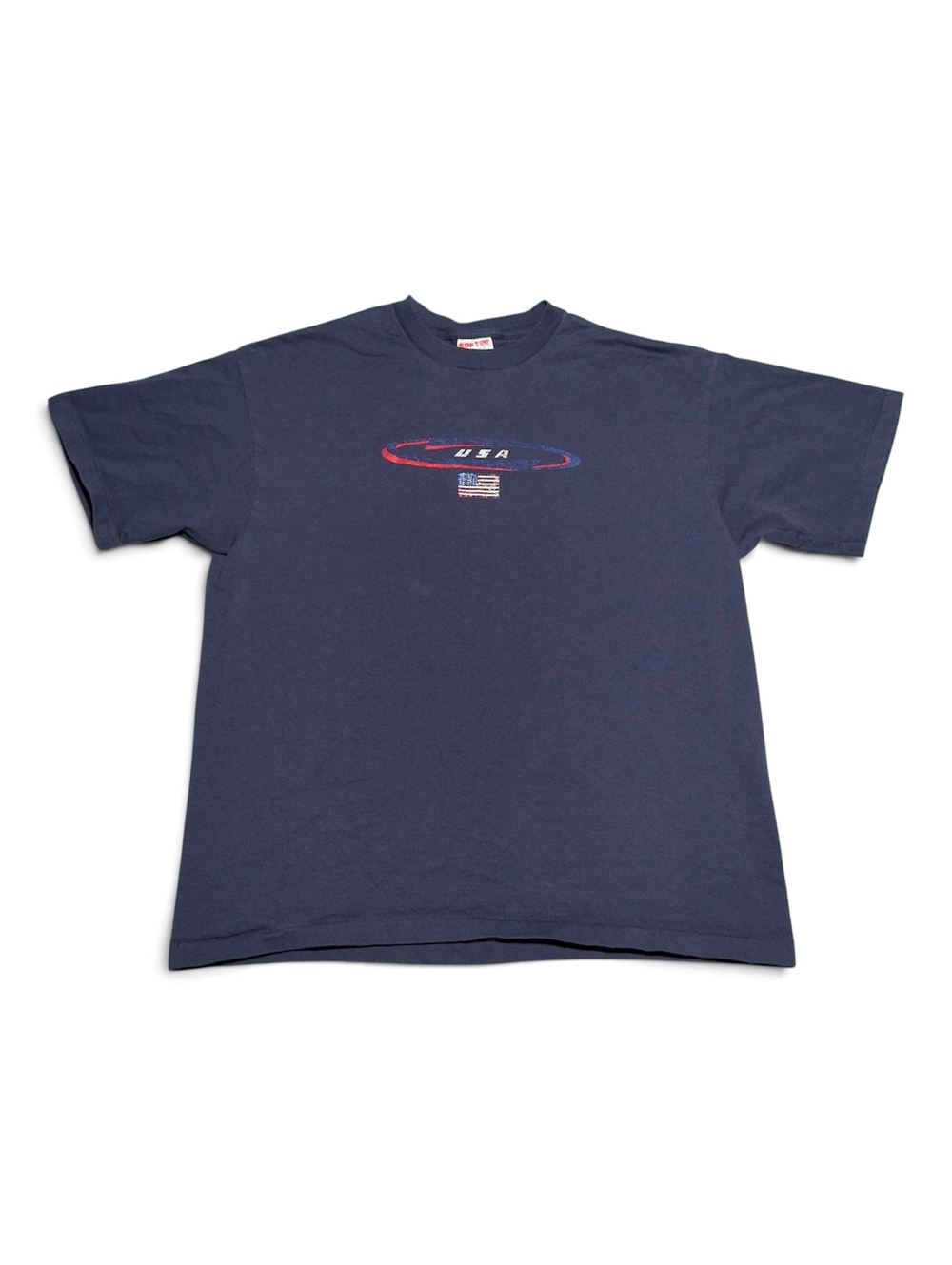 Vintage SOFTEE USA Graphic Single Stitch T-Shirt XL Navy Blue Cotton XL